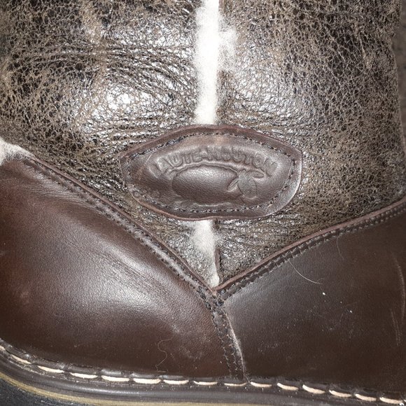 SAUTE MOUTON-Brown Leather/Distressed-Cream Sheepskin & Lining-Sz 38-Excellent - Picture 5 of 8